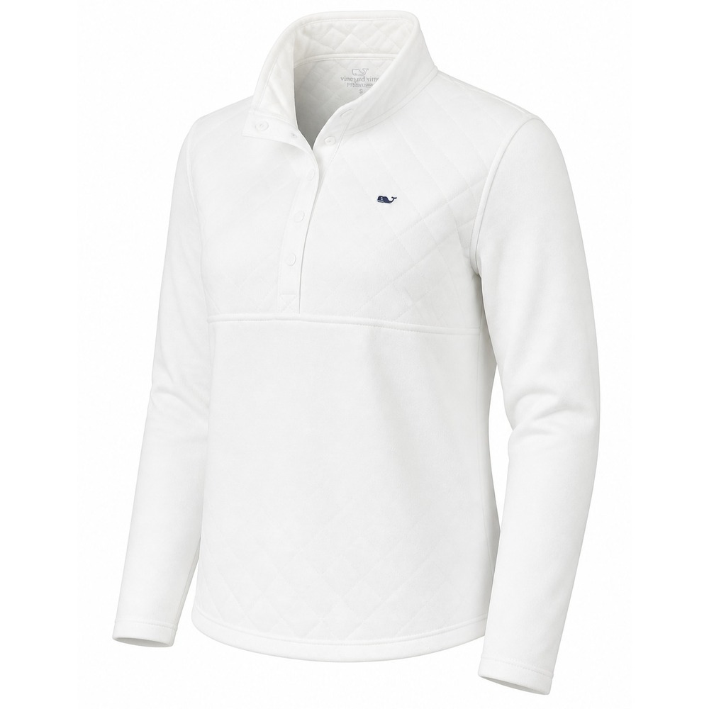 Vineyard Vines Diamond Quilted Pullover Women XL White Snap-Placket LS